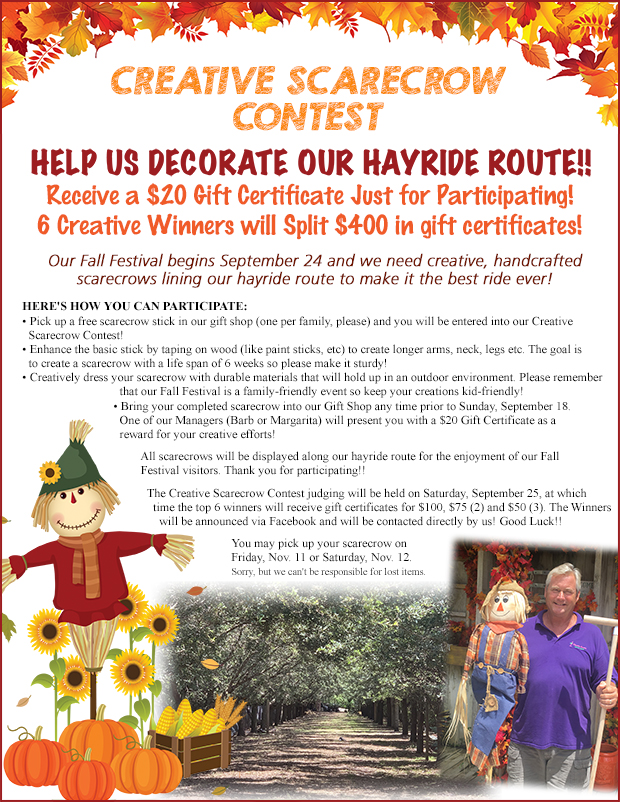 Creative Scarecrow Contest! Win gift certificates and express your creativity!